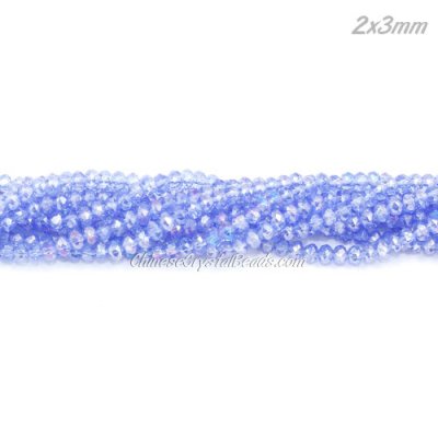 130Pcs 2x3mm Chinese Crystal Rondelle Beads, Light Sapphire AB