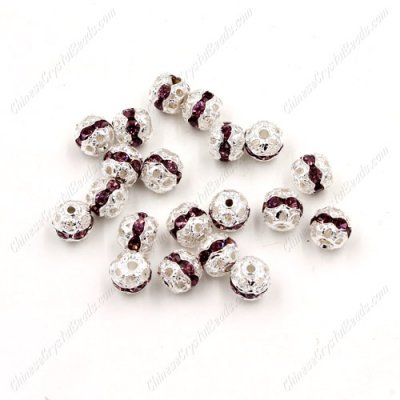 50 pcs 6mm violet Rhinestone round ball bead,spacer bead,crystal bead,copper,metal, hole:1mm