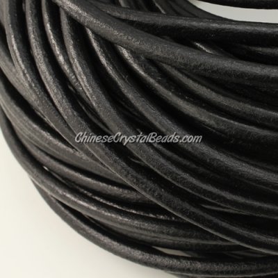 5mm round leather cord, Black, Sold by the inch