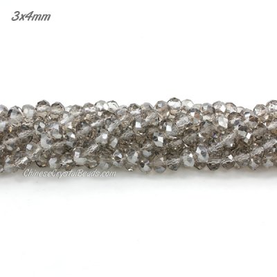 130Pcs 3x4mm Chinese Crystal Rondelle Beads, silver shade