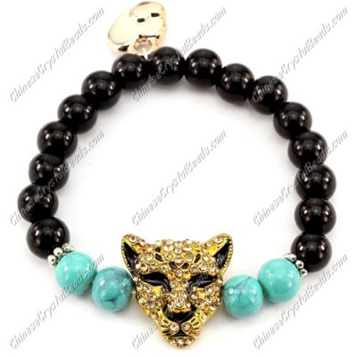 grass beads Stretch bracelet, leopard, 8mm round glass beads