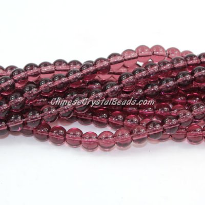 Chinese 6mm Round Glass Beads Amethyst, hole 1mm, about 54pcs per strand