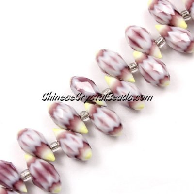 Millefiori Crystal Briolette bead strand, Brown/yellow, 6x12mm, 20 beads