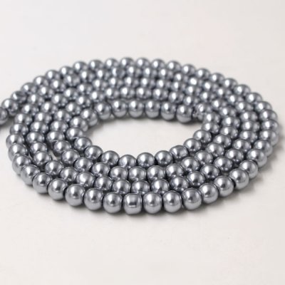 Glass Pearl Beads, Round, med gray, different size for choice, Hole:Approx 1mm, Length:Approx 32 Inch