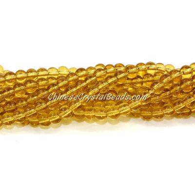 Chinese 4mm Round Glass Beads citrine, hole 1mm, about 80pcs per strand