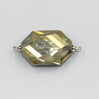 Graphic shape Faceted Crystal Pendants Necklace Connectors, 17x33mm,green and yellow light., 1 pc