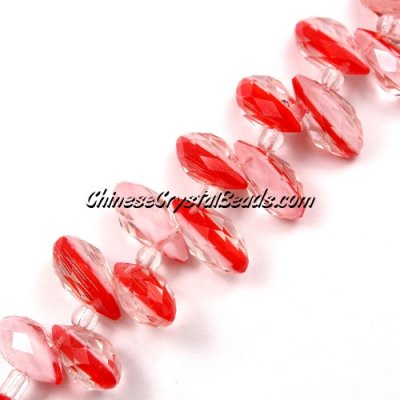 Chinese Crystal Briolette bead strand,two color ,white/red, 6x12mm, 20 beads