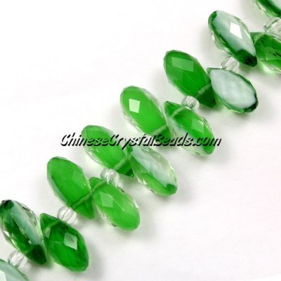 Chinese Crystal Briolette bead strand,two color, green/white, 6x12mm, 20 beads