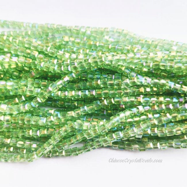 4mm Cube Crystal beads about 95Pcs, lime green AB - Click Image to Close