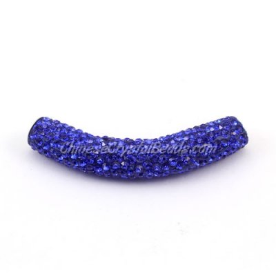 Pave Pipe beads, Pave Curved 52mm Bling Tube Bead, clay, sapphire