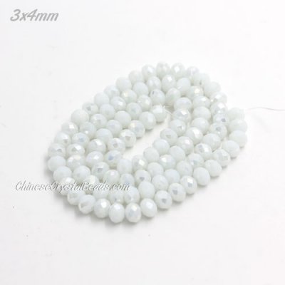 130Pcs 3x4mm Chinese White Linen AB Crystal Rondelle Beads