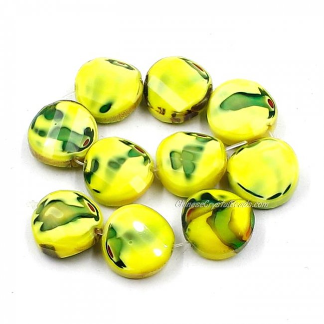 Millefiori Twist faceted Beads yellow/green 14mm 10 beads - Click Image to Close