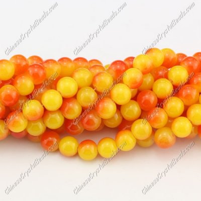 8mm round glass beads strand, yellow and orange, 100pcs per strand