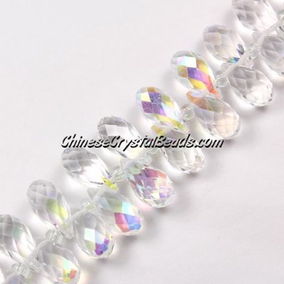 Chinese Crystal Briolette Strand, Clear AB, 6x12mm, 20 beads