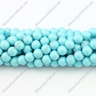 8mm round glass beads strand, aqua, 100pcs per strand
