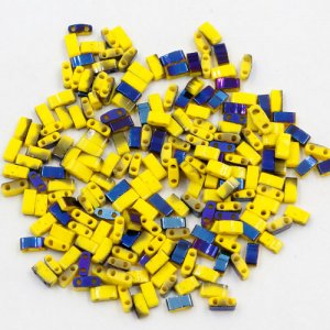5x2.5mm chinese glass Half Tila yellow and half blue approx 200 beads
