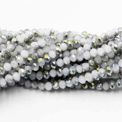 130 beads 3x4mm crystal rondelle beads white jade half green light