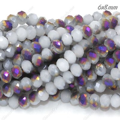 Chinese Crystal Rondelle Strand, 6x8mm, white jade and half purple light , about 72 beads