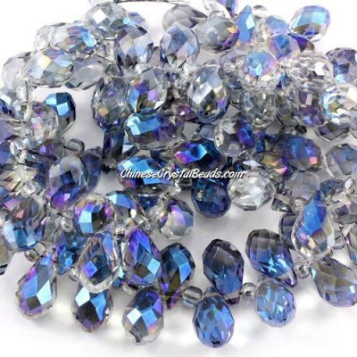 Crystal Briolette Bead Strand, helf bule light, 8x13mm, 98 beads