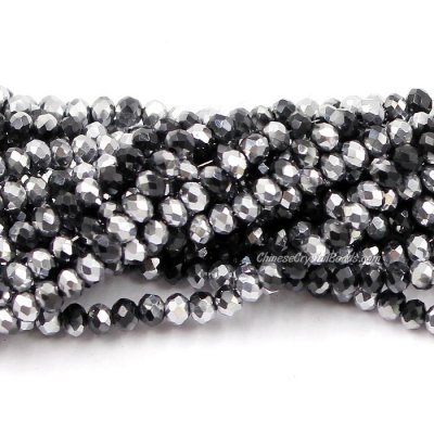 130Pcs 2.5x3.5mm Chinese Crystal Rondelle Beads, black half silver