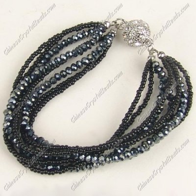 Black Magnetic Clasps crystal seed beads bracelet kits , 7.5inch length
