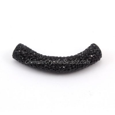 Pave Pipe beads, Pave Curved 52mm Bling Tube Bead, clay, black