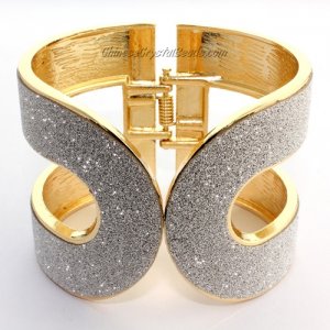 Womens Hinged Bangle Bracelet, alloy gold plated, 50mm wide, Length:60mm