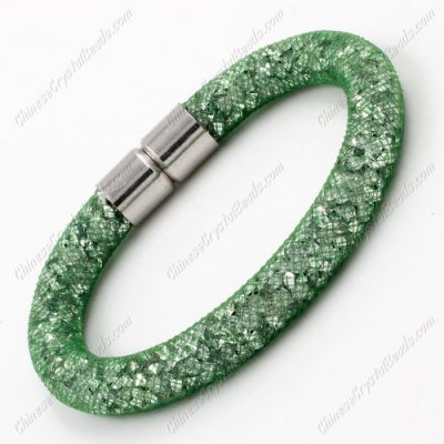 Stardust Mesh Bracelet, width:8mm, green mesh and clear Rhinestone