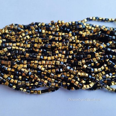 4mm Cube Crystal beads about 95Pcs, jet half gold