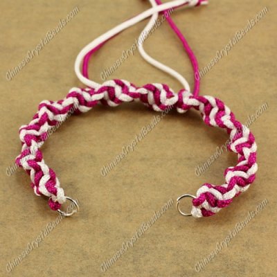Pave Twist chain, nylon cord, white and ruby, wide : 7mm, length:14cm