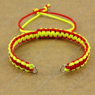 Pave chain, nylon cord, red and neon yellow, wide : 7mm, length:14cm