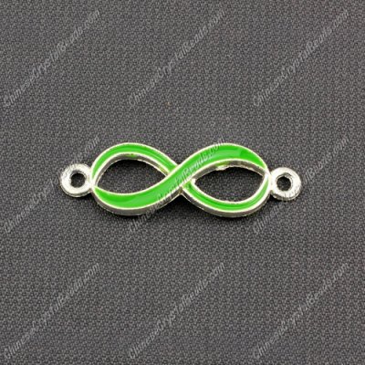 Infinity Links Connectors Pendants charm, 10x32mm, silver plated, green, 1pcs