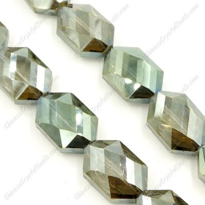 10Pcs 17x25mm Faceted Polygon Hexagon Glass Crystal, yellow and green light, hole: 1.5mm,