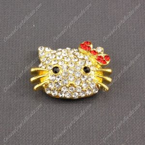 Pave Cat head pendant gold plated 20x27mm, red bow, sold 1pcs