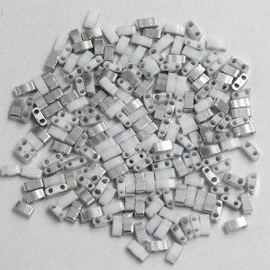 5x2.5mm chinese glass Half Tila white and half silver approx 200 beads