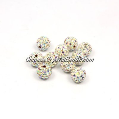 50pcs, 8mm Pave beads, hole: 1mm, White AB
