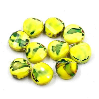 Millefiori Twist faceted Beads yellow/green 14mm 10 beads