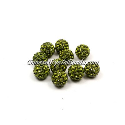 50pcs, 8mm Pave beads, hole: 1mm, Olive green