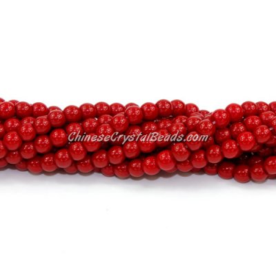 Chinese 4mm Round Glass Beads red velvet, hole 1mm, about 80pcs per strand