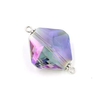 Square shape Faceted Crystal Pendants Necklace Connectors, 22x31mm,purple light, 1 pc