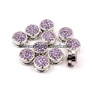 Pave button beads, light violet, silver-plated copper, 10mm , Sold per pkg of 10 pcs