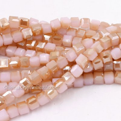 95Pcs 4mm Cube Crystal Beads, opaque pink champagne light
