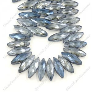 Leaf crystal beads, 10x30mm, Magic Blue, 10 beads