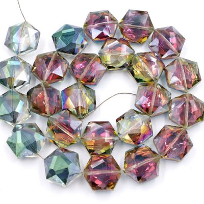 crystal faceted Hexagon beads 18x20mm , green-Peacock, 10 beads