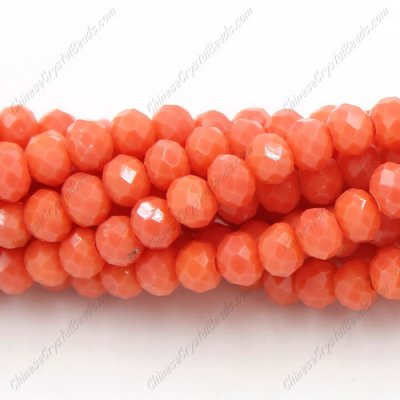 Chinese Crystal Rondelle Beads, opaque coral, 6x8mm, about 72 beads