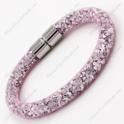 Stardust Mesh Bracelet, width:8mm,pink mesh and clear Rhinestone
