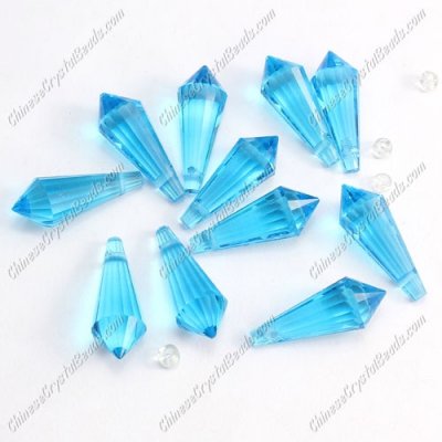 Chinese Crystal Icicle Drop Beads, 8x20mm, 1-hole, Aqua, sold per pkg of 10 pcs