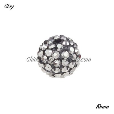 50pcs, 10mm Pave clay disco beads, hole: 1.5mm, silver