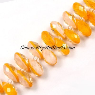 Chinese Crystal Briolette bead strand,two color ,white/orange, 6x12mm, 20 beads