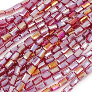 cuboid crystal beads, 4x4x8mm, dark red AB, 70pcs per strand